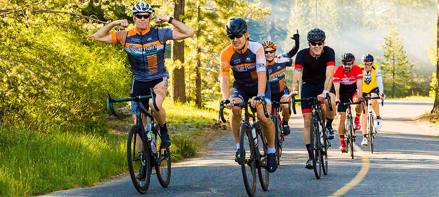 Men competing in a local bike race